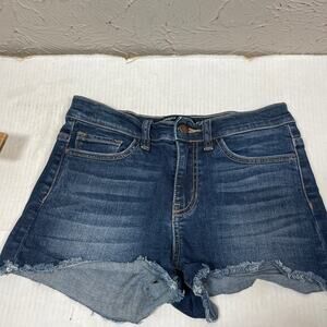 Harper Blue High Rise Cut-Off Hem Dark Wash Zip Fly Boyfriend Shorts Womens 27